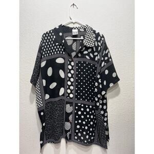 Vintage Jacque And Koko Shirt Button Black While Polka Dot Size 22 Sheer Women